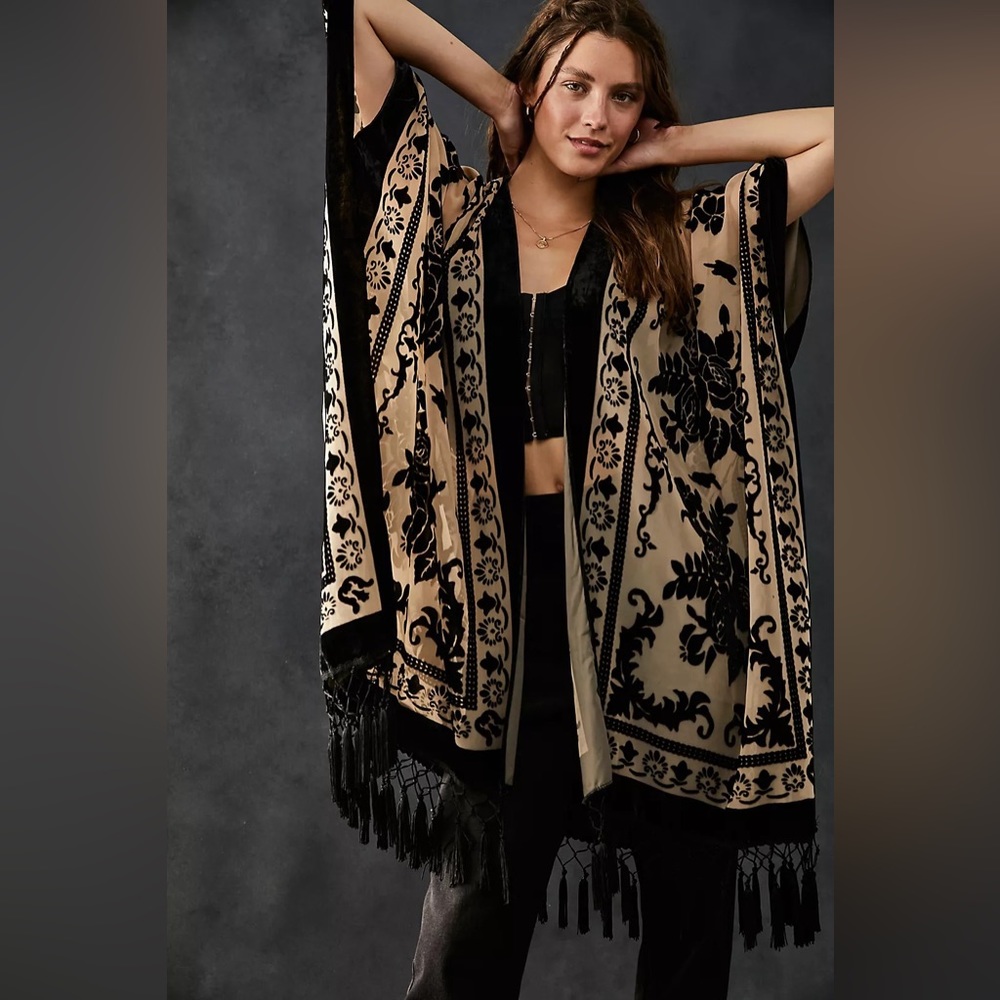 Free People Nightbird Black + Beige Kimono